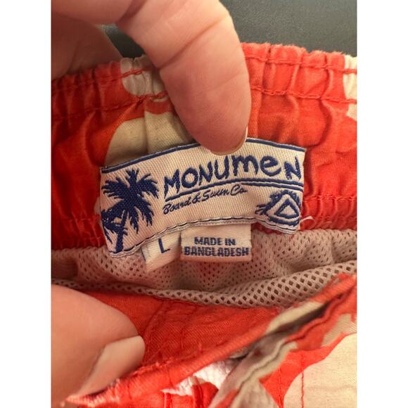 Monument Mens Swim Trunks L Orange Floral Drawstring Lined 100% Polyester A50 - Picture 2 of 6